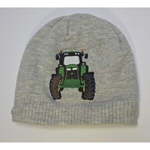 John Deere Tractor Beanie Knit Cap Winter Hat Toddler Boys Green Gray Stocking